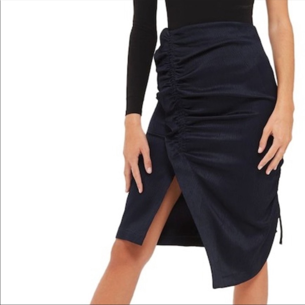 Topshop Navy Blue High Waist Ruffle Pencil Skirt - Picture 1 of 4